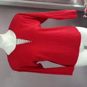 Cinq Red Cropped 3/4 Sleeve Tee with Sparkle Neck Detail Size XL